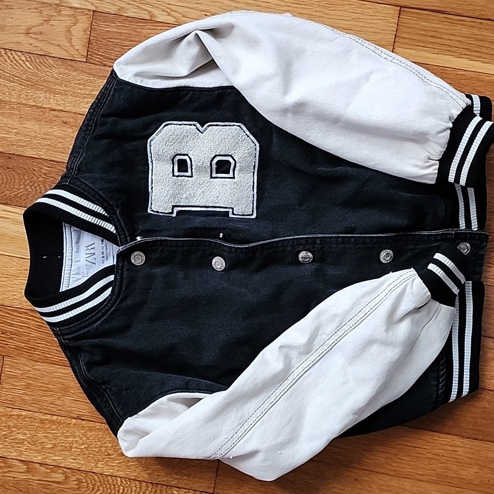 Zara Kids Black and White Varsity Jacket